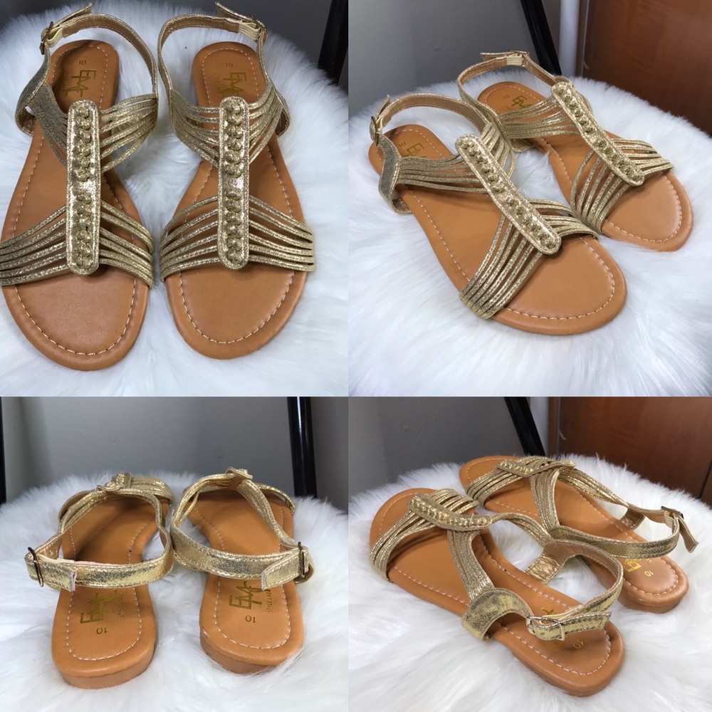 EMC Style Lab Gold metallic strappy sandals 10.